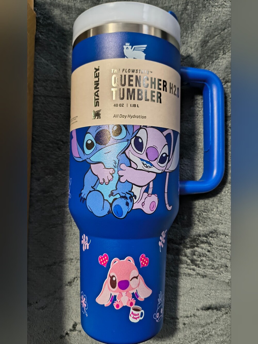 Stanley Blue Stitch & Angel Quencher H2.0 Tumbler 40 Oz